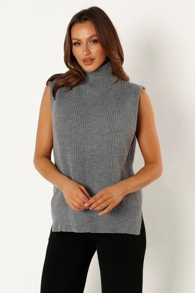 Celaena Turtleneck Sleeveless Sweater Grey Women Sweaters Petal and Pup