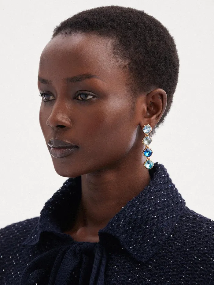 Classic Crystal Strand Earrings Aquamarine Women Oscar De La Renta Earrings Classic Crystal Strand Earrings Aquamarine Women Oscar De La Renta Earrings