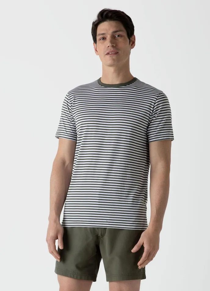 Classic Tshirt Hunter Greenwhite English Stripe Men SUNSPEL Tshirts