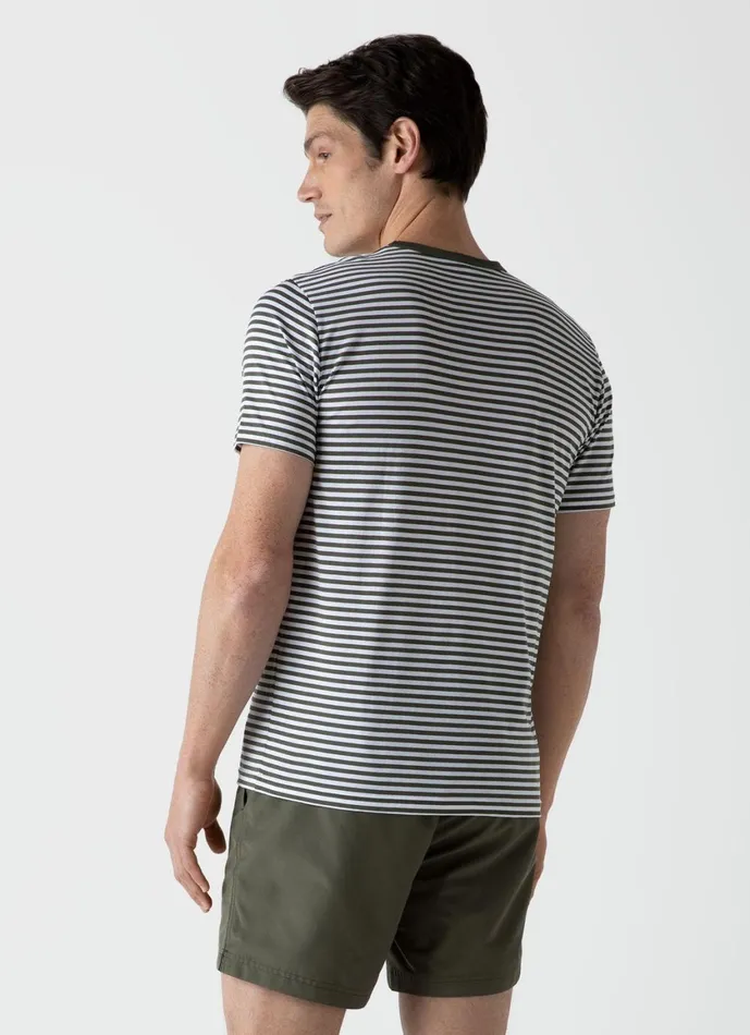 Classic Tshirt Hunter Greenwhite English Stripe Men SUNSPEL Tshirts
