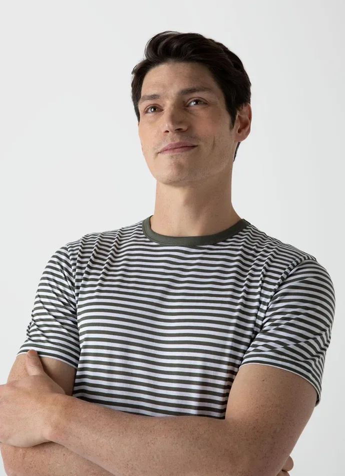 Classic Tshirt Hunter Greenwhite English Stripe Men SUNSPEL Tshirts