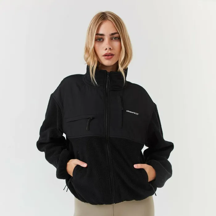Closure London Borg Fleece Tech Jacket Black Women Coats and Jackets