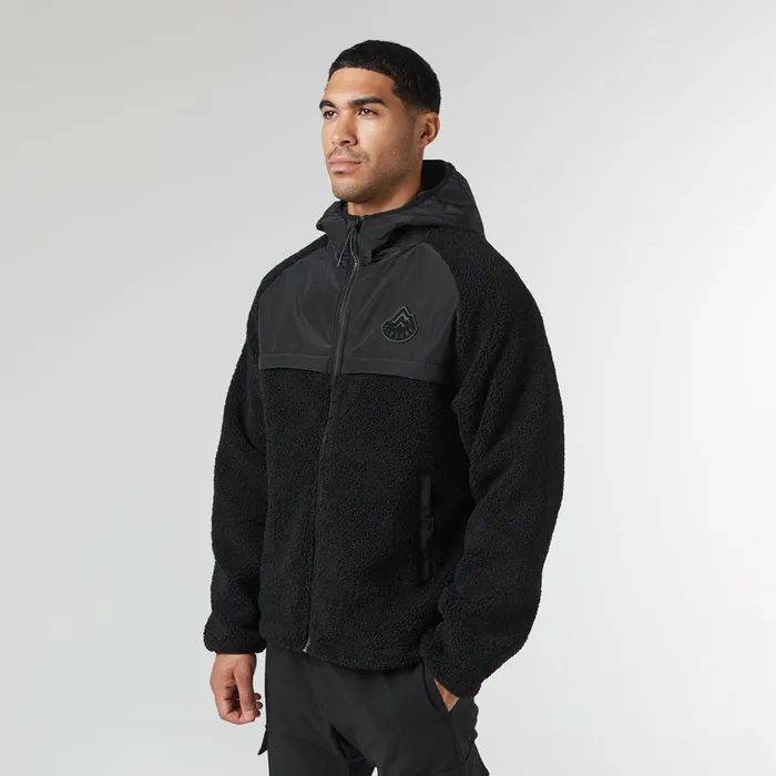 Closure London Crinkle Borg Panel Jacket Black Men Coats and Jackets