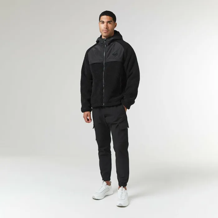 Closure London Crinkle Borg Panel Jacket Black Men Coats and Jackets
