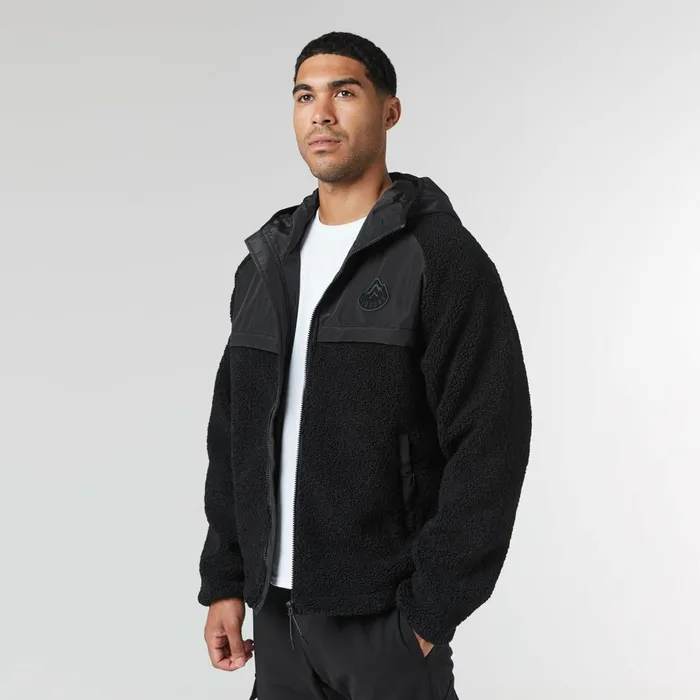 Closure London Crinkle Borg Panel Jacket Black Men Coats and Jackets