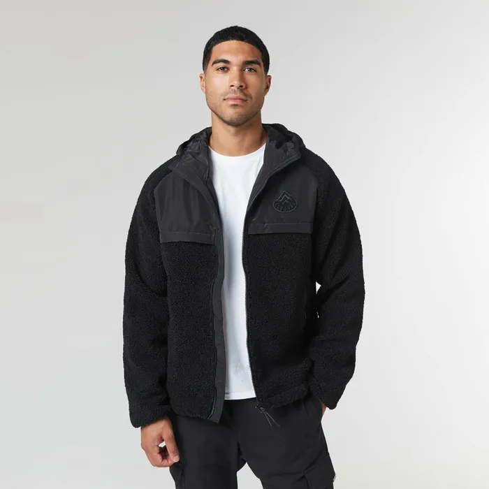 Closure London Crinkle Borg Panel Jacket Black Men Coats and Jackets
