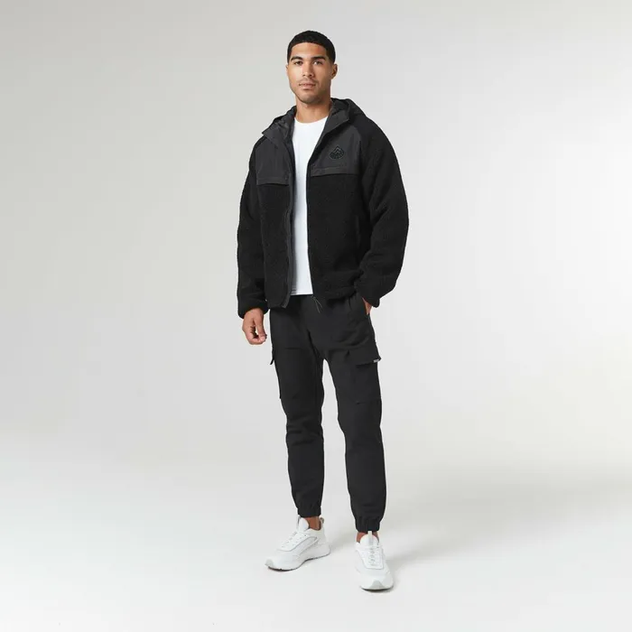 Closure London Crinkle Borg Panel Jacket Black Men Coats and Jackets