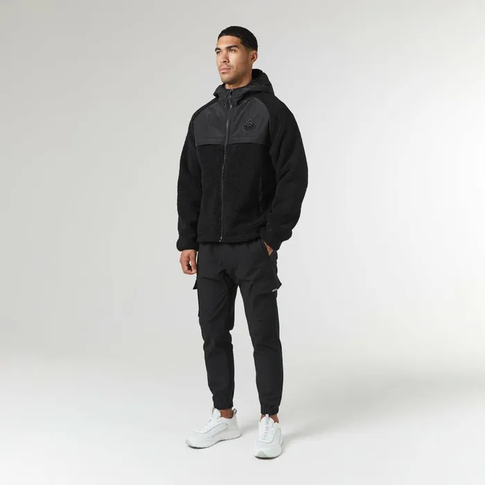 Closure London Crinkle Borg Panel Jacket Black Men Coats and Jackets