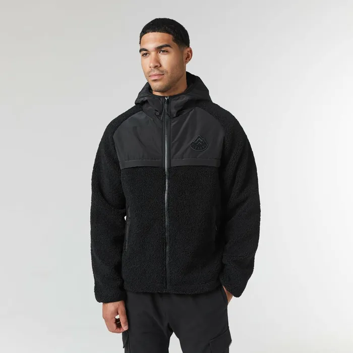 Closure London Crinkle Borg Panel Jacket Black Men Coats and Jackets
