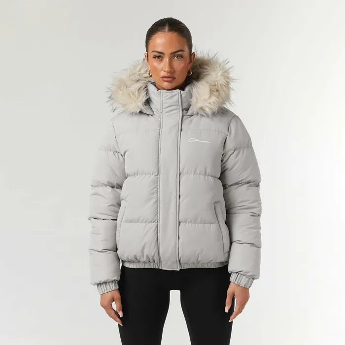 Closure London Faux Fur Cropped Puffer Mushroom Women Coats and Jackets