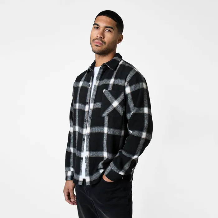 Closure London Flannel Check Shirt Black Men Overshirts