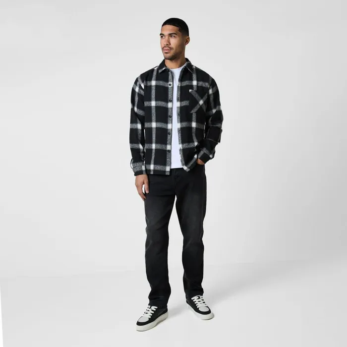 Closure London Flannel Check Shirt Black Men Overshirts