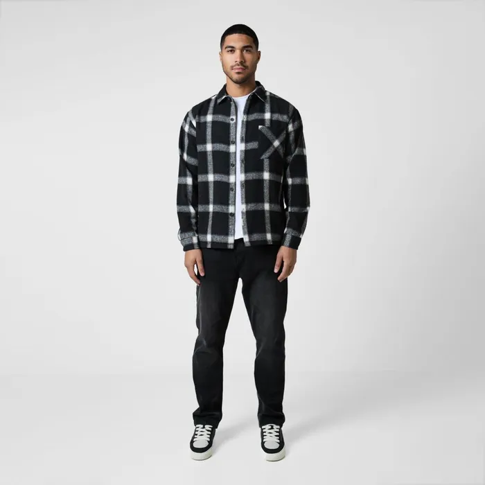 Closure London Flannel Check Shirt Black Men Overshirts