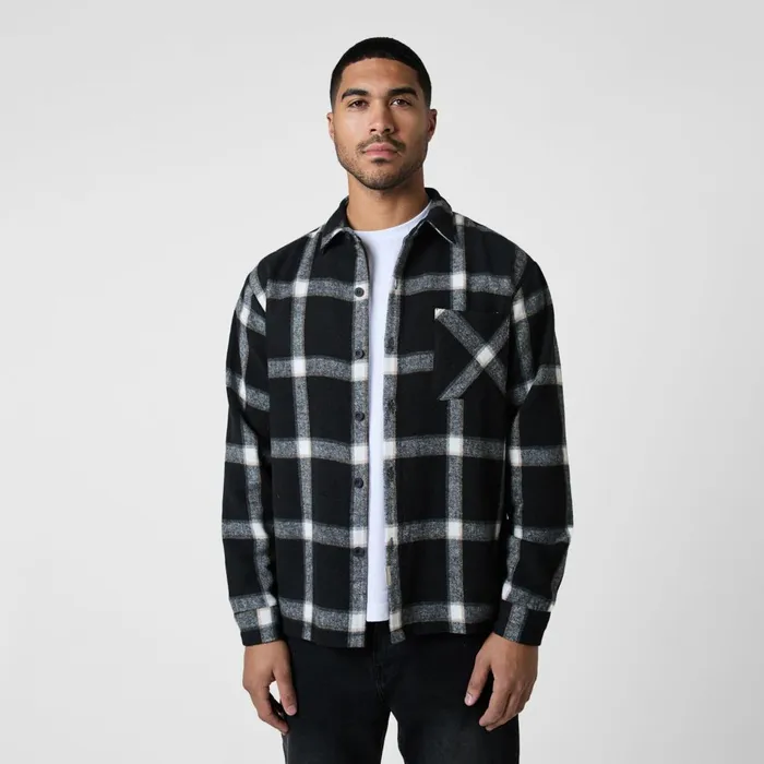 Closure London Flannel Check Shirt Black Men Overshirts