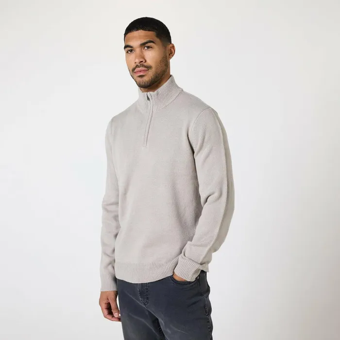 Closure London Knit 14 Zip Funnel Neck Stone Men Knitwear