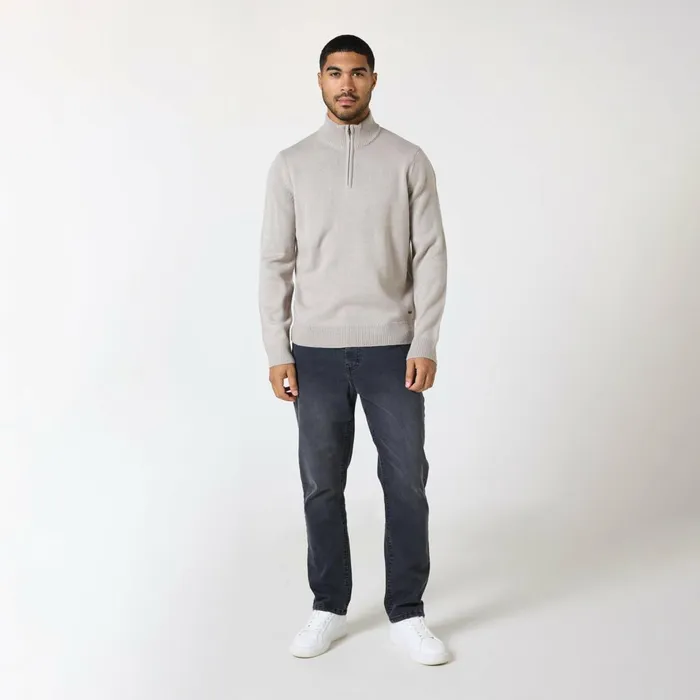Closure London Knit 14 Zip Funnel Neck Stone Men Knitwear