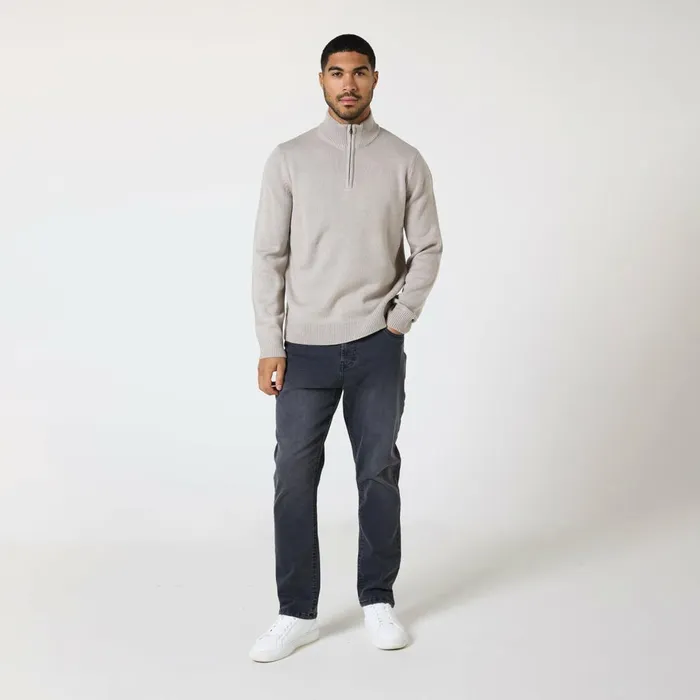 Closure London Knit 14 Zip Funnel Neck Stone Men Knitwear