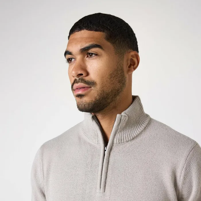 Closure London Knit 14 Zip Funnel Neck Stone Men Knitwear