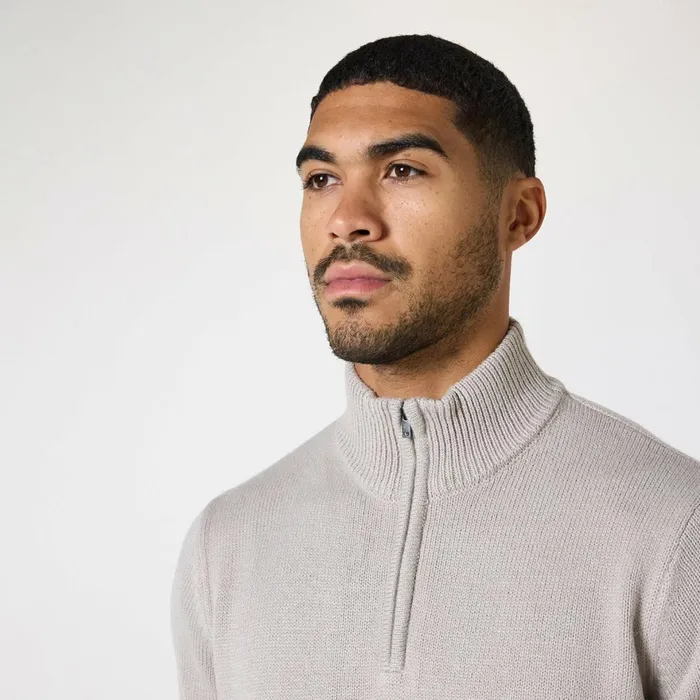 Closure London Knit 14 Zip Funnel Neck Stone Men Knitwear