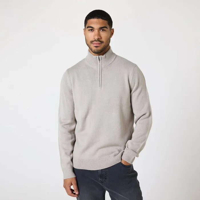 Closure London Knit 14 Zip Funnel Neck Stone Men Knitwear