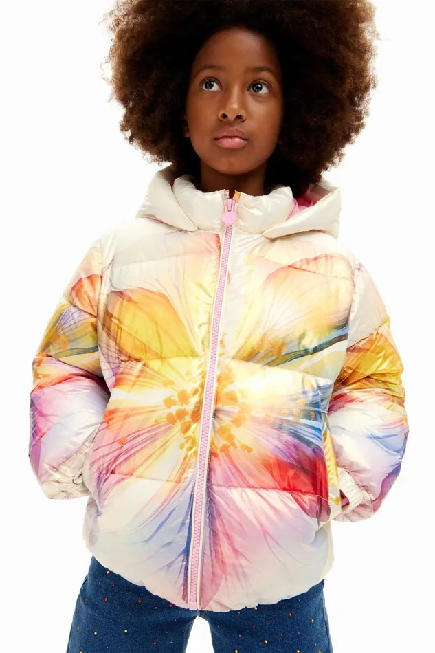Coats And Jackets Kids Desigual Metallic Floral Coat Yellow