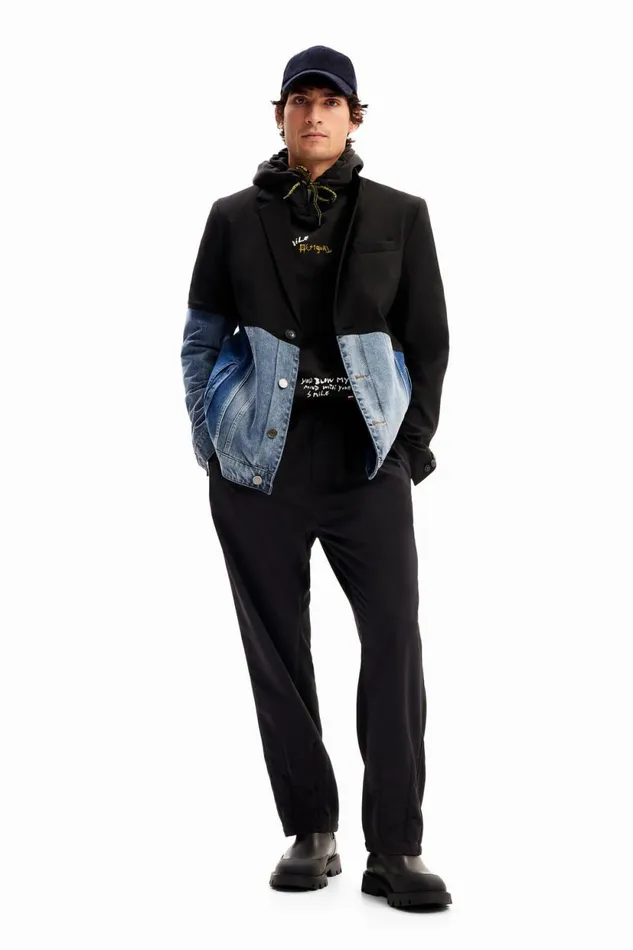 Coats And Jackets Men Desigual Bimaterial Denim Blazer Black