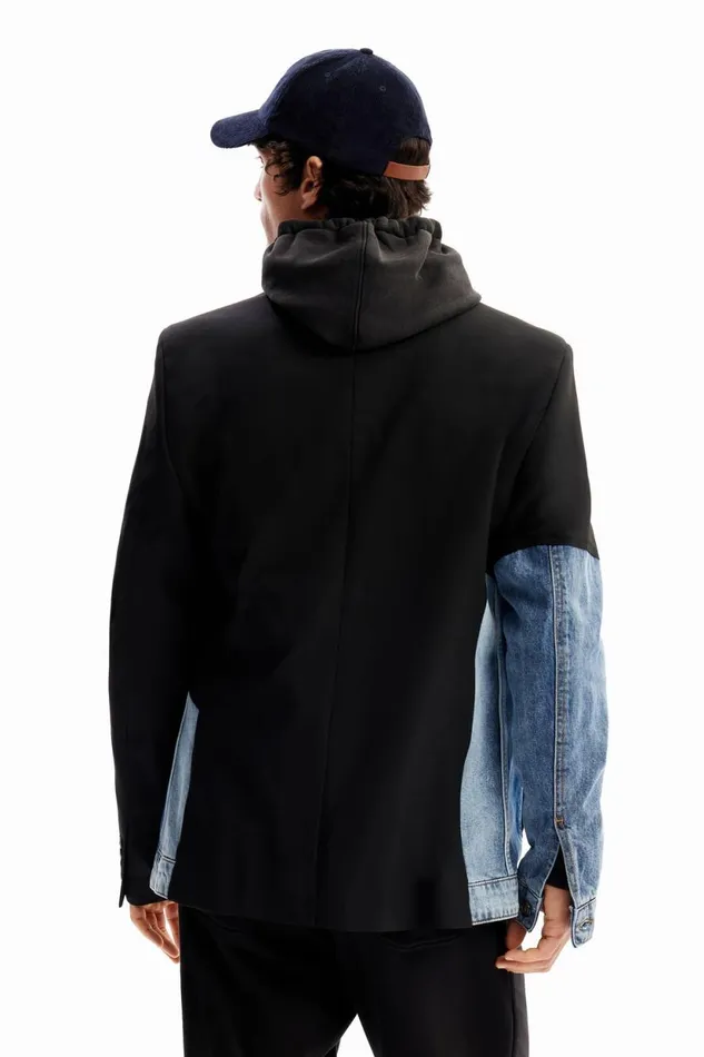 Coats And Jackets Men Desigual Bimaterial Denim Blazer Black