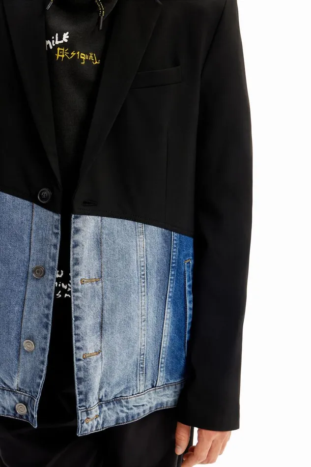 Coats And Jackets Men Desigual Bimaterial Denim Blazer Black