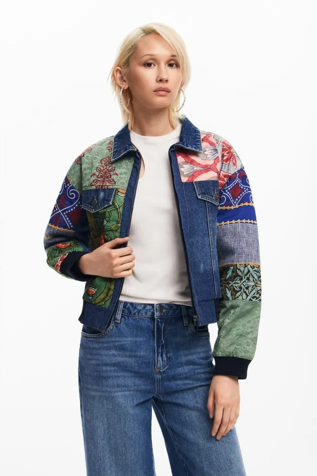 Coats And Jackets Women Desigual Patchwork Denim Jacket Blue