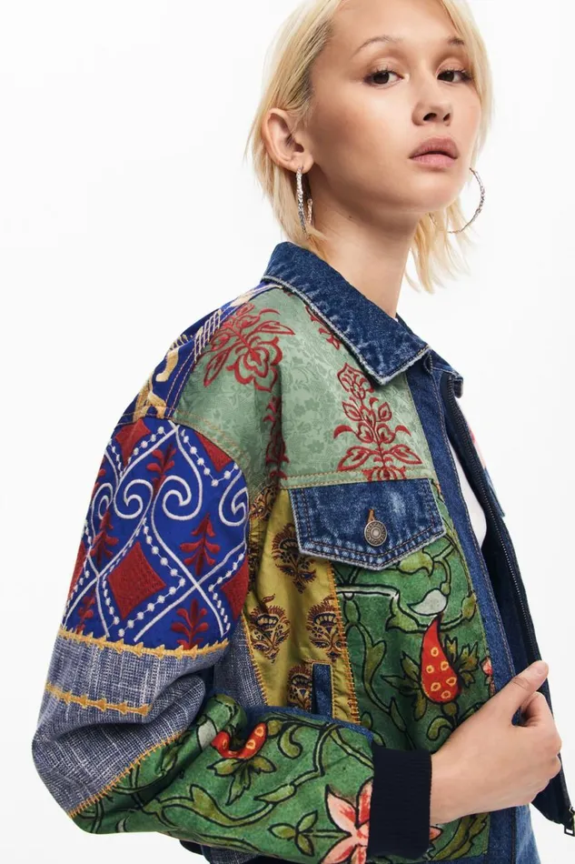 Coats And Jackets Women Desigual Patchwork Denim Jacket Blue