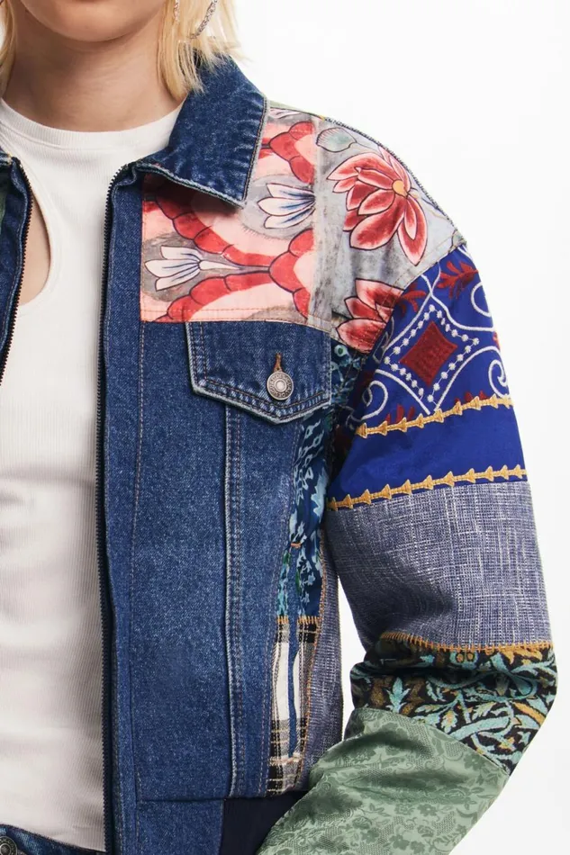 Coats And Jackets Women Desigual Patchwork Denim Jacket Blue