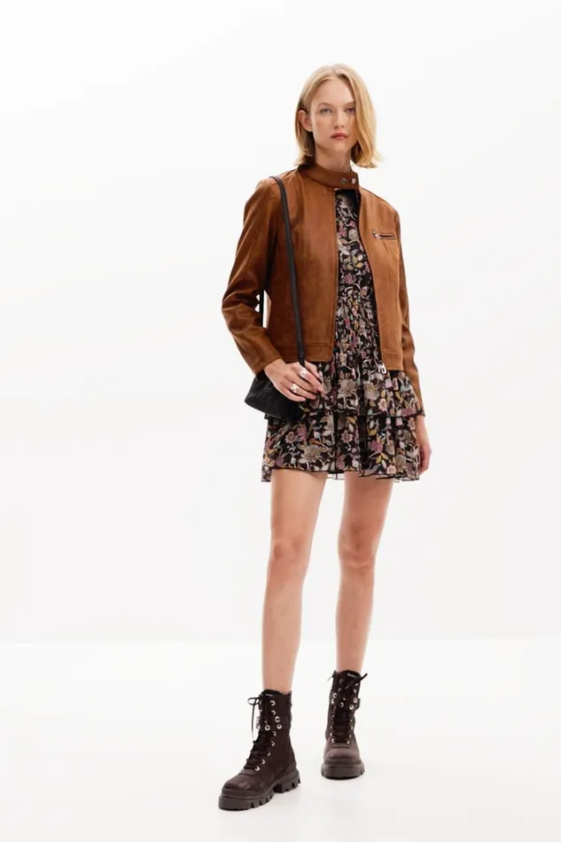 Coats And Jackets Women Desigual Regular Biker Jacket Brown