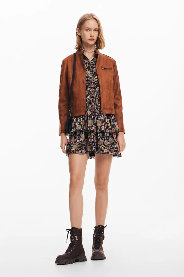 Coats And Jackets Women Desigual Regular Biker Jacket Brown