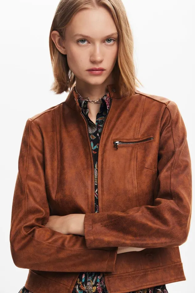 Coats And Jackets Women Desigual Regular Biker Jacket Brown