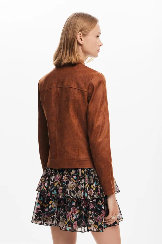 Coats And Jackets Women Desigual Regular Biker Jacket Brown