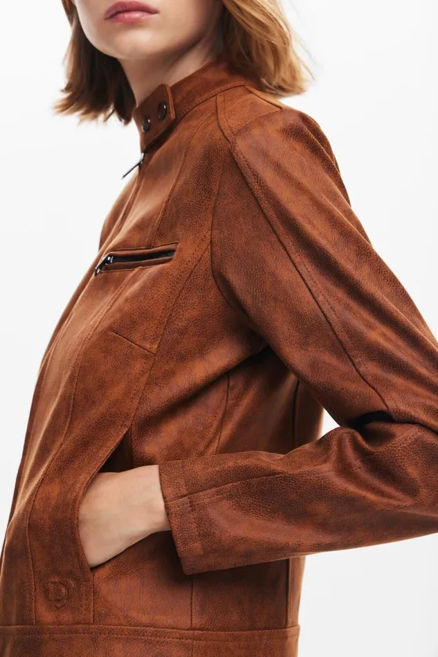Coats And Jackets Women Desigual Regular Biker Jacket Brown