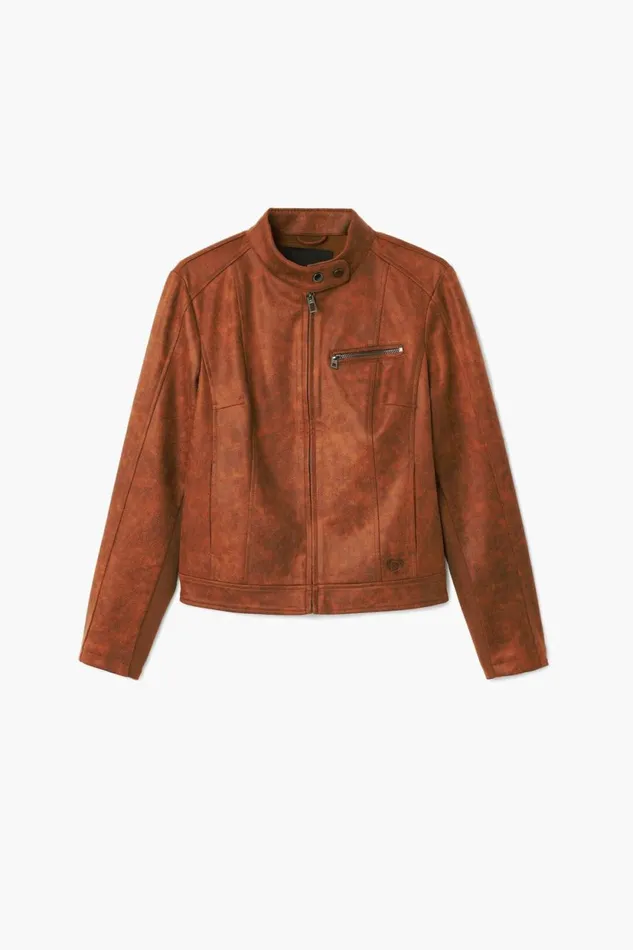 Coats And Jackets Women Desigual Regular Biker Jacket Brown