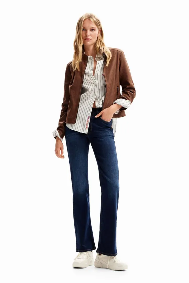 Coats And Jackets Women Desigual Slim Biker Jacket Brown