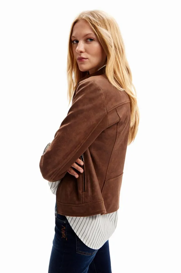 Coats And Jackets Women Desigual Slim Biker Jacket Brown