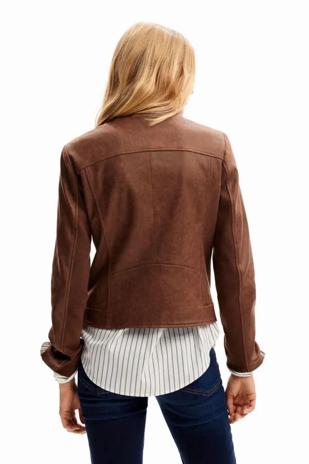 Coats And Jackets Women Desigual Slim Biker Jacket Brown
