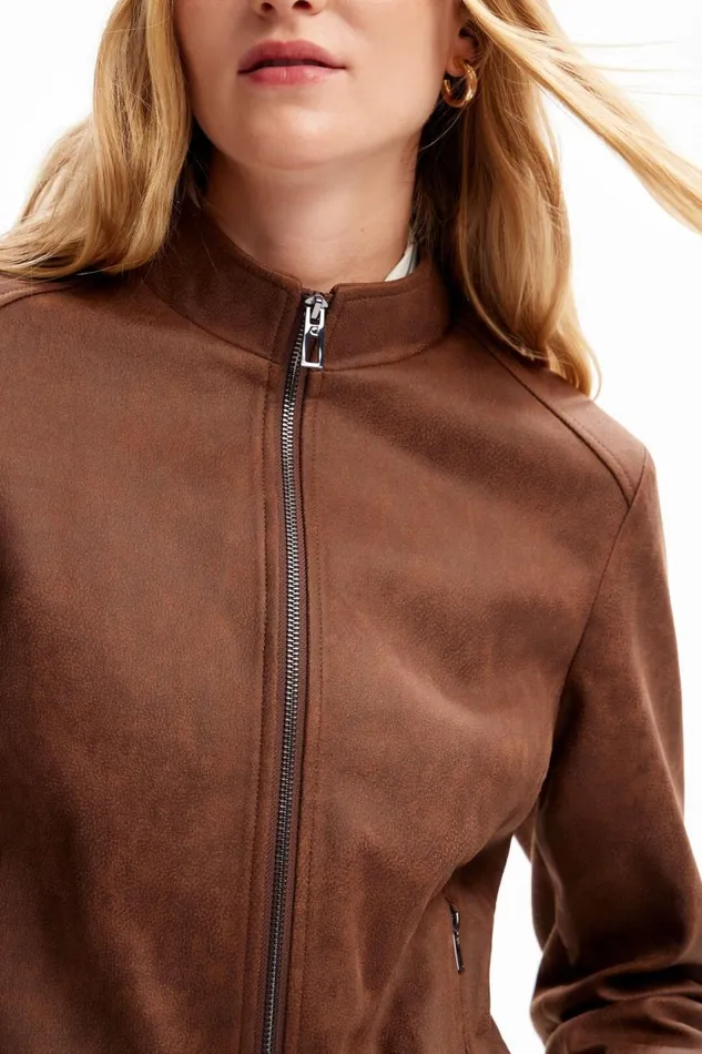 Coats And Jackets Women Desigual Slim Biker Jacket Brown