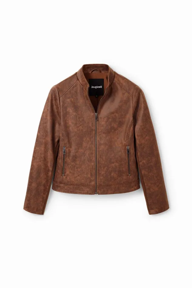 Coats And Jackets Women Desigual Slim Biker Jacket Brown