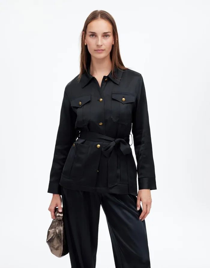 Coats Jackets Women Madewell DoubleFaced Satin Safari Jacket True Black