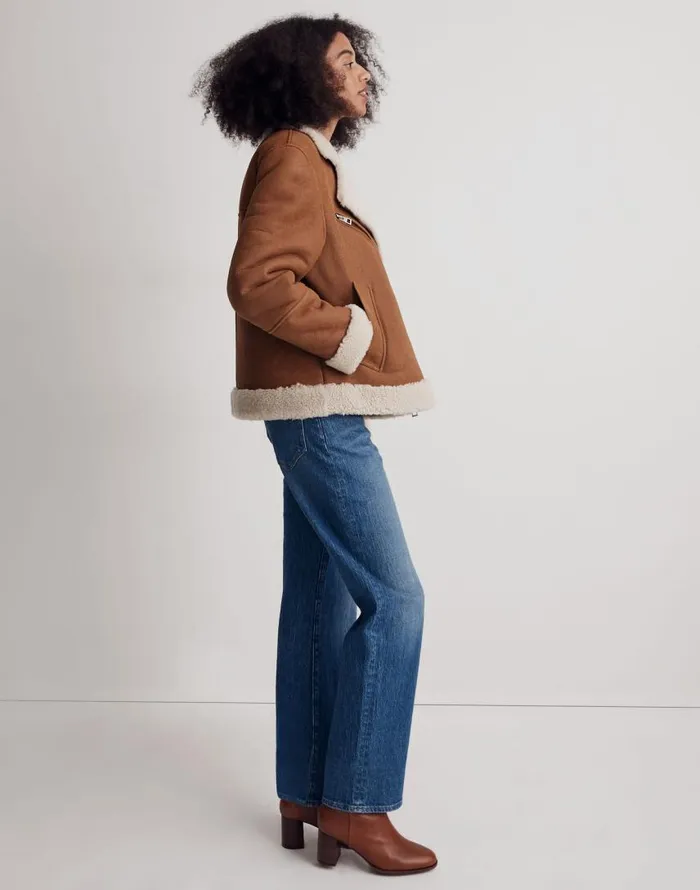Coats Jackets Women Madewell Oversized Shearling Motorcycle Jacket Acorn
