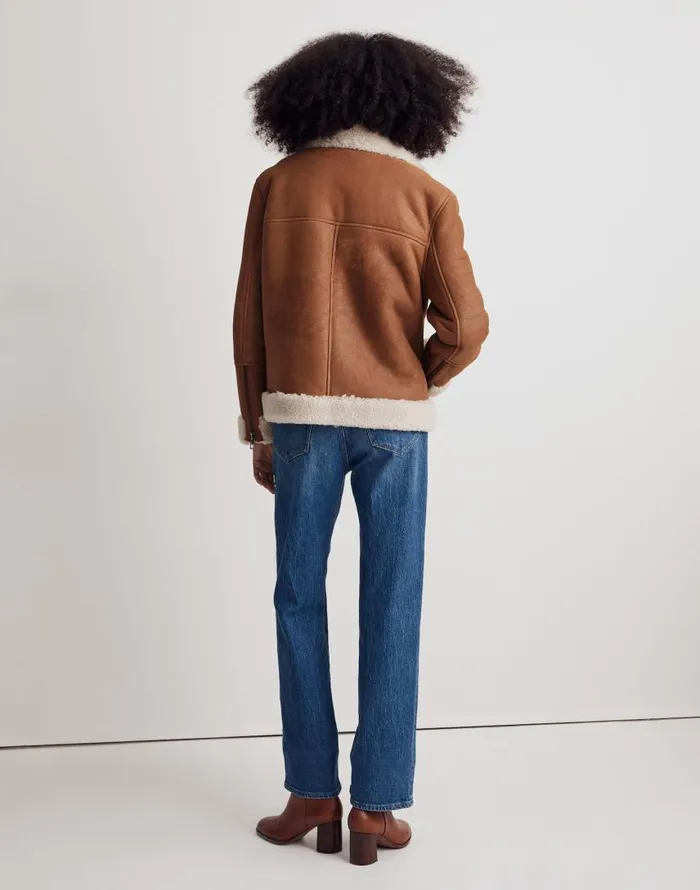 Coats Jackets Women Madewell Oversized Shearling Motorcycle Jacket Acorn