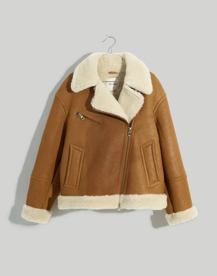 Coats Jackets Women Madewell Oversized Shearling Motorcycle Jacket Acorn