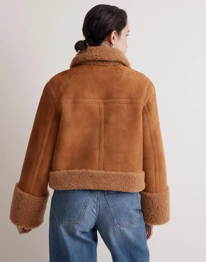 Coats Jackets Women Madewell Shearling ZipFront Jacket Toffee