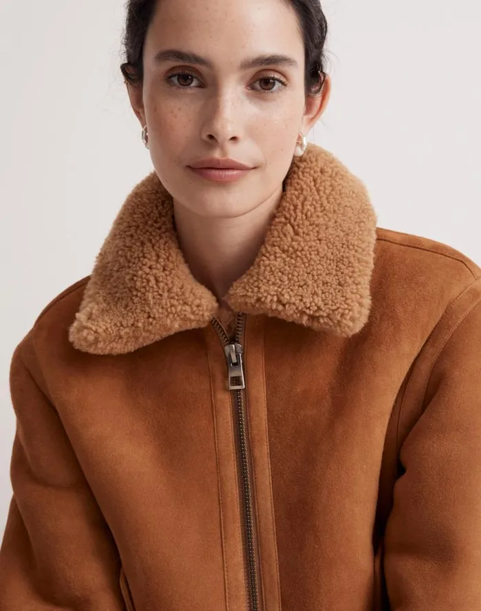 Coats Jackets Women Madewell Shearling ZipFront Jacket Toffee