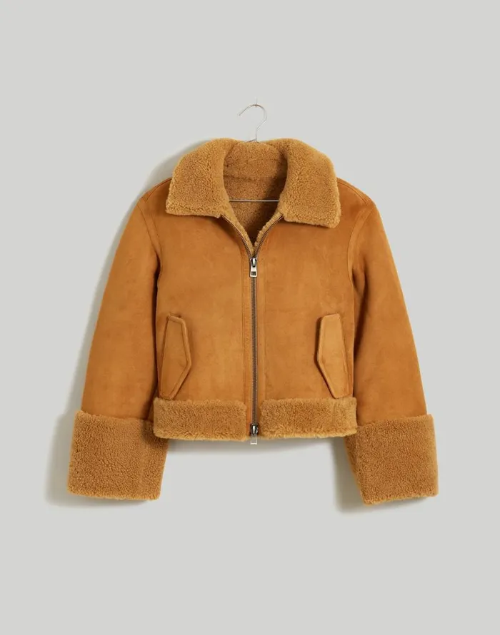 Coats Jackets Women Madewell Shearling ZipFront Jacket Toffee