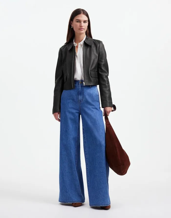Coats Jackets Women Madewell Shrunken ZipFront Jacket In Leather True Black